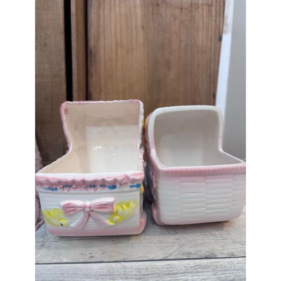 Vintage Set Ceramic Baby Carriage Bassinet Baby Shower Planter Gift Boy or Girl - Picture 10 of 15